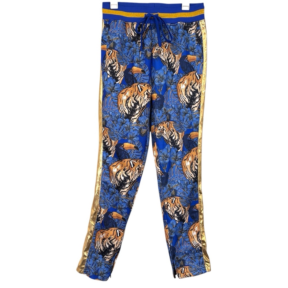 Victorious Blue & Gold Jungle Floral Tiger G-style Pants Size Medium Men's